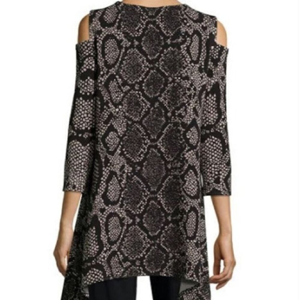 Caroline Rose Rattle & Roll Metallic Python Tunic Cold Shoulder Top Size MP - Picture 2 of 6